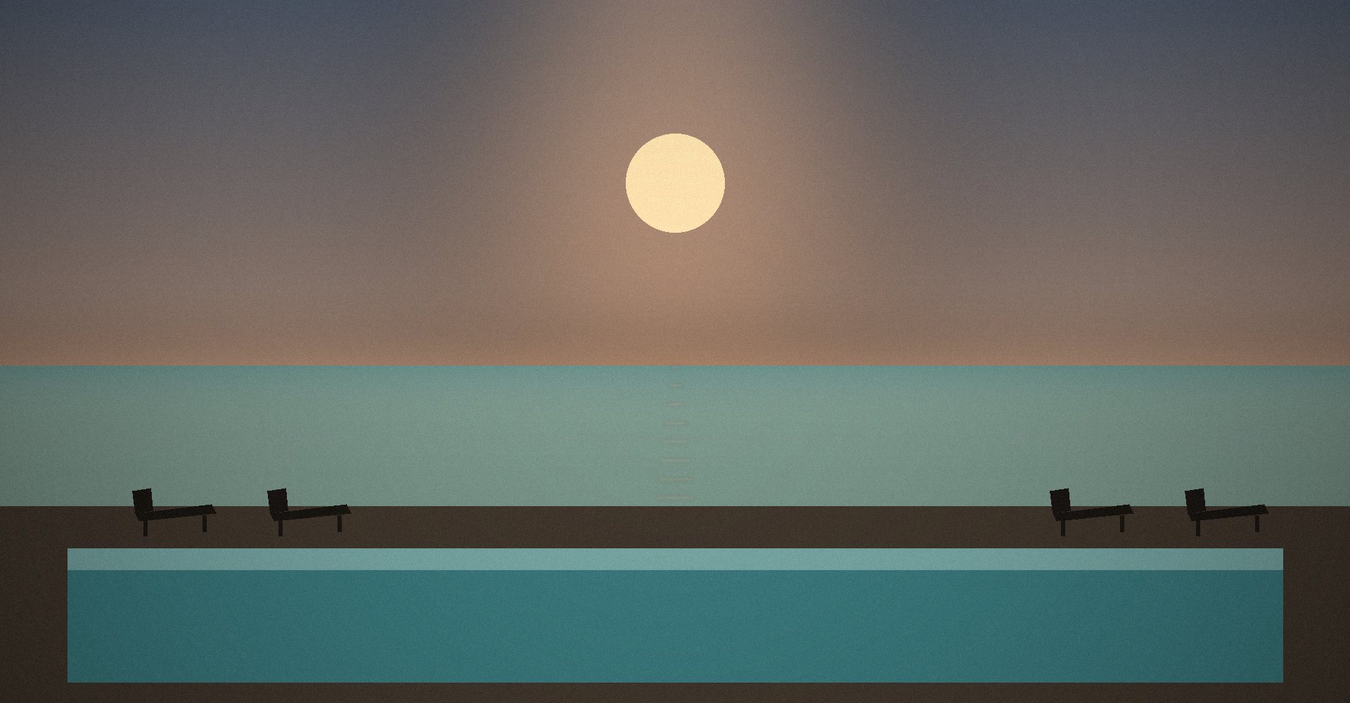 Rooftop pool overlooking the bay at golden hour